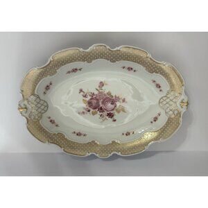 Wallendorf 1764 Oblong Rose Pink and Gold Dish Porcelain Germany 13x9 Inches